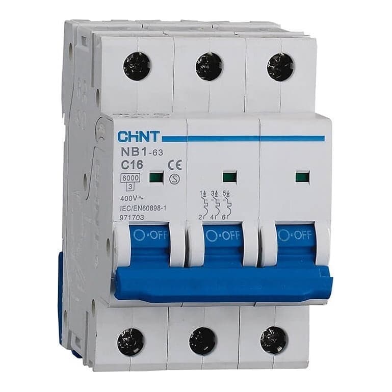 Interruptor termomagnético CHINT NXB-63 · 3P 6A curva C 6kA (NXB-63-3P-C6)