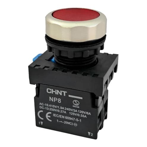 Pulsador luminoso rasante PVC CHINT NP8-10BND/4 R · rojo Ø22mm 110-220VAC con LED 1NA (NP8-10BND/4-R)