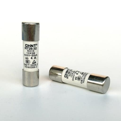 Fusible cilíndrico CHINT RT28-32 4A gG/gL · 10x38mm curva Gg/Gl 4A 500V 20kA (RT28-32-4A-GG/GL)
