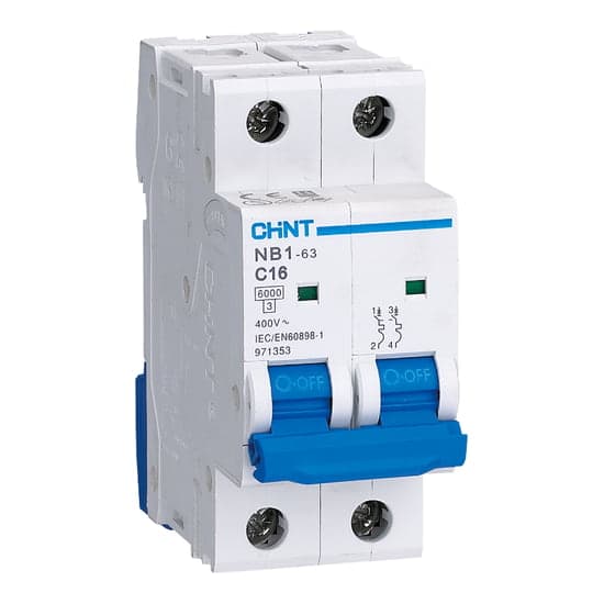 Interruptor termomagnético CHINT NB1-63H/2 2P C10 10kA · 2P 10A 10kA norma Iec60947 (NB1-63H/2-2P-C10-10KA)