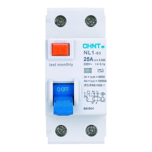 Interruptor diferencial CHINT NL1-63 · 2P 25A 30mA tipo AC 6kA (NL1-63-2P-25A-30MA-AC)