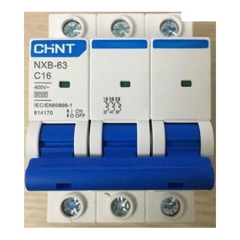 Interruptor termomagnético CHINT NXB-63 · 3P 16A curva C 6kA (NXB-63-3P-C16)