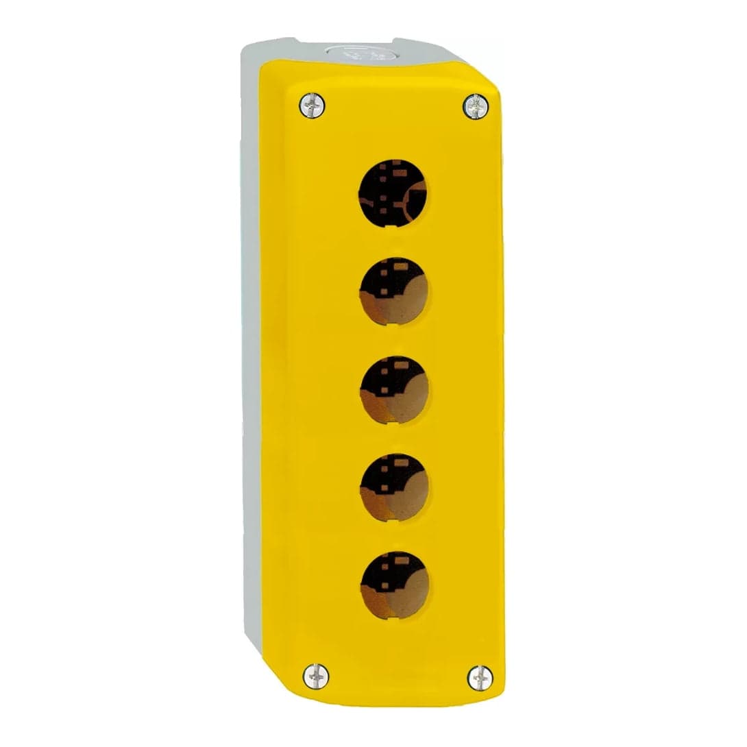 Caja para pulsadores CNC NOBY-5 · 5 huecos amarilla, base gris (NOBY-5-AMARILLO)