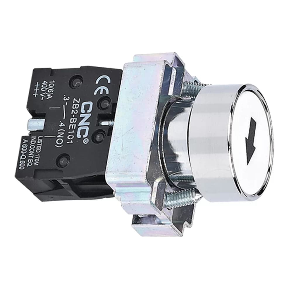 Pulsador CNC LAY5-BA3341 · 1NA blanco con flecha base metálica
