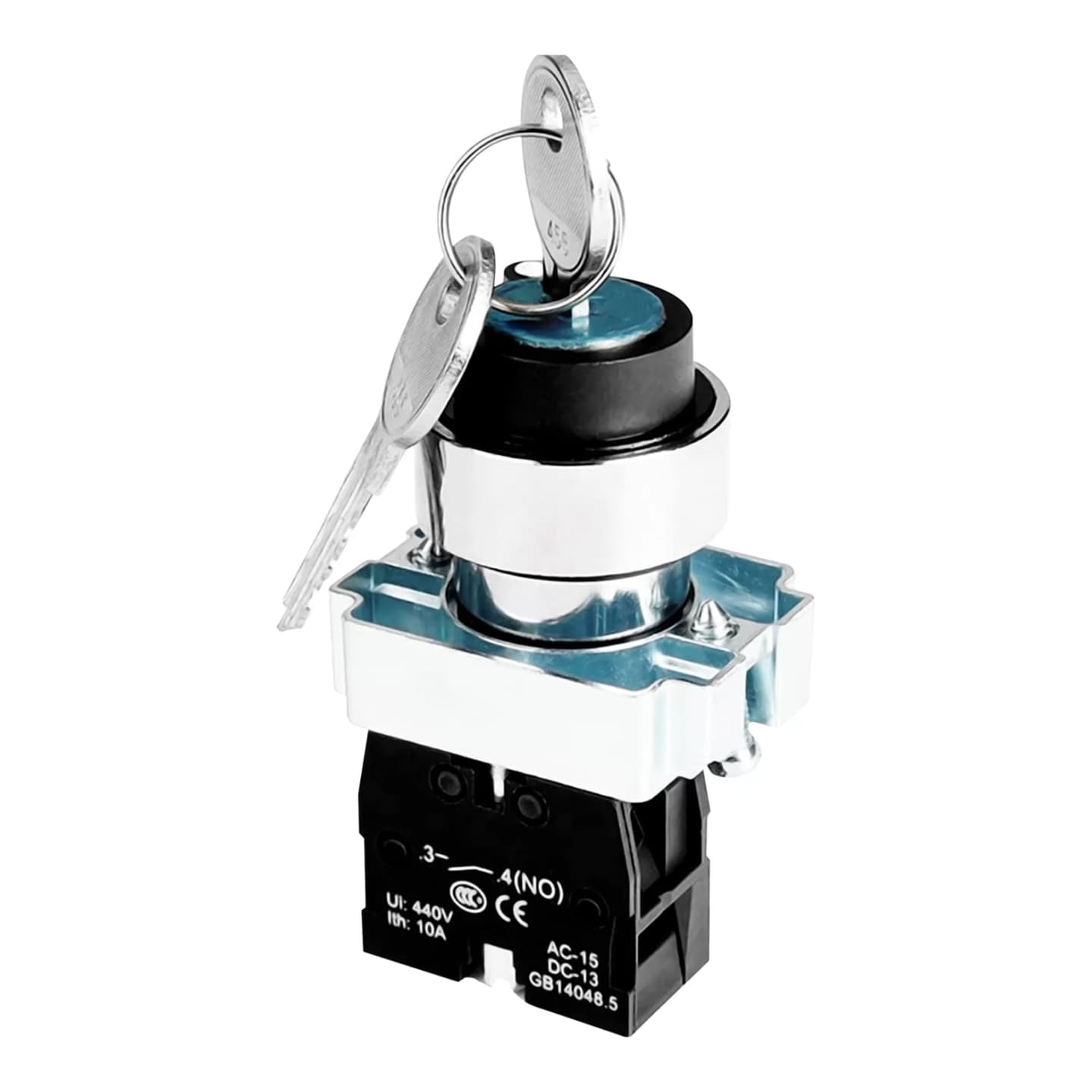 Imagen referencial de la serie: Selector con llave CNC LAY5-BG03 · 1-0-2 2NA base metálica sin retorno