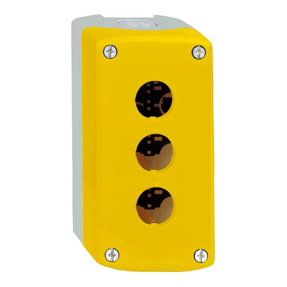Caja para pulsadores CNC NOBY-3 · 3 huecos amarilla, base gris