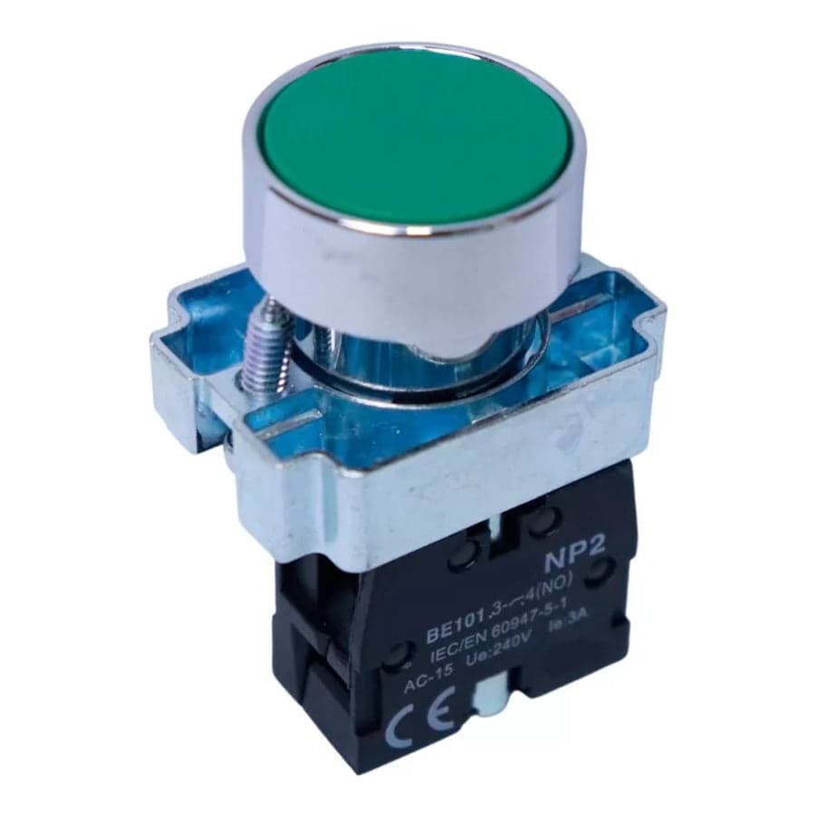 Imagen referencial de la serie: Pulsador CNC LAY5-BA31 · verde base metálica