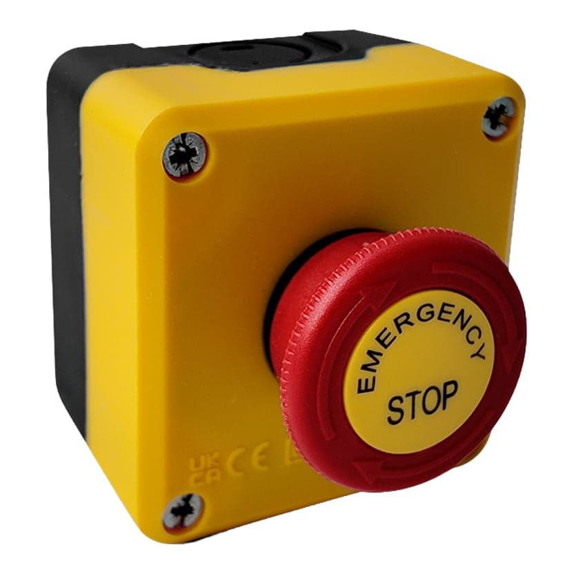 Caja con pulsador de emergencia EMAS P1EC400E40E · 1NC 40mm amarilla