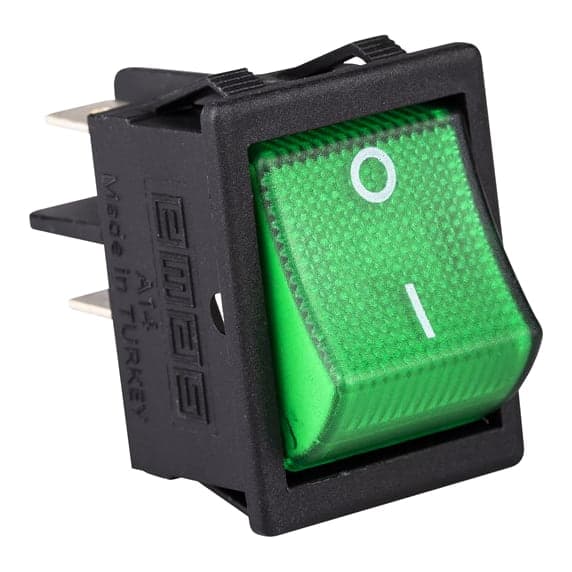 Interruptor basculante (rocker) EMAS A14B1Y11 · ON-OFF 4 pines cuadrado verde