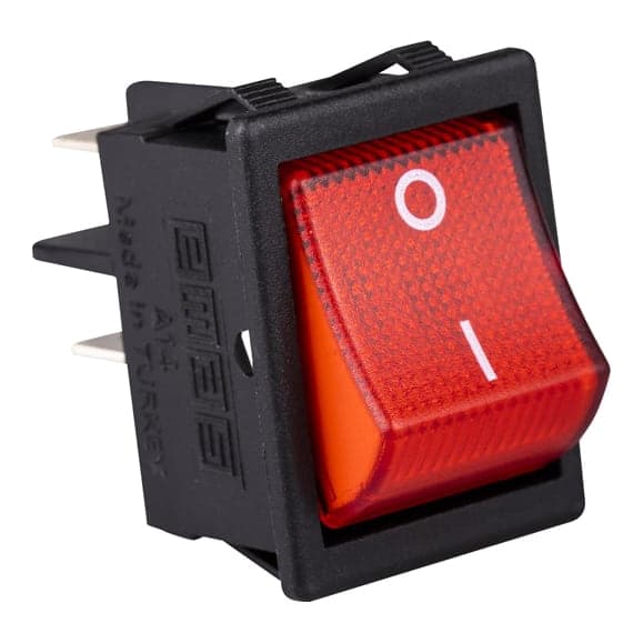Interruptor basculante (rocker) EMAS A14B1K11 · ON-OFF 4 pines cuadrado rojo