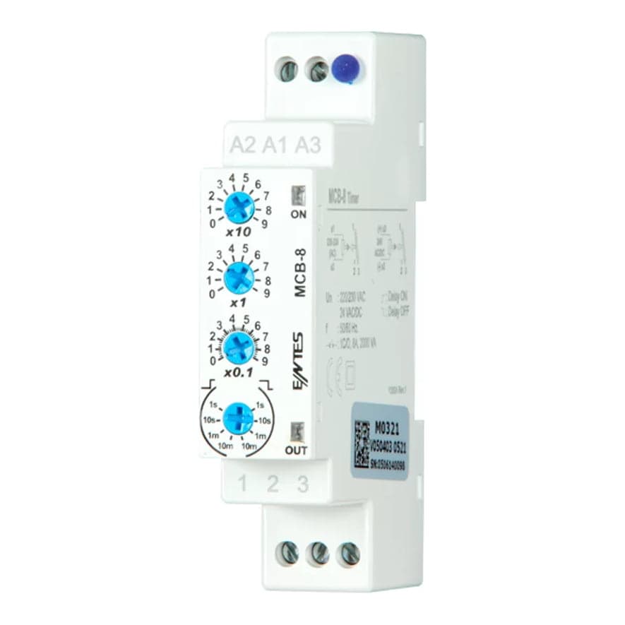 Temporizador analógico ENTES MCB-8 · 0.1s–999min on-delay/off-delay 24–240V AC/DC, tipo galleta