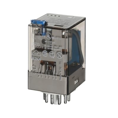 Relé FINDER 601390120040 · 11 pines 12VCD 3NA/NC 10A 250V con indicador mecánico