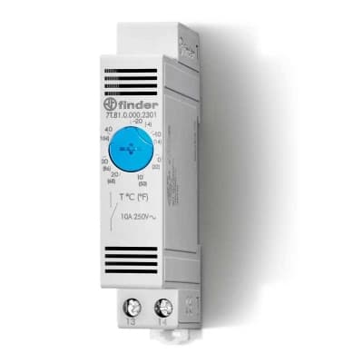 Termostato para ventilador FINDER 7T8100002303 · 20/+60 °C. in 10A, 250VAC, 1 contacto NA, rango de temperatura