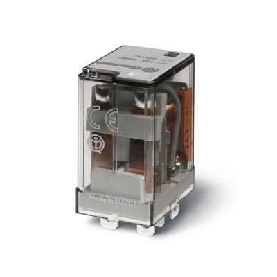 Imagen referencial de la serie: Relé FINDER 563290120040 · 8 pines 12VCD 2NA/NC 12A 250V con indicador mecánico