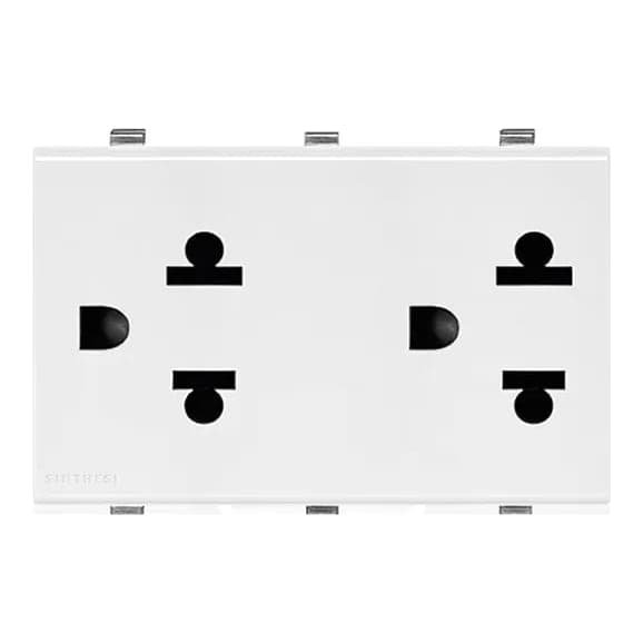 Módulo toma duplex universal · 10A-250VAC 2P+T S17 blanco (GEN-MODULO-TOMA-DUPLEX-10A-250VAC-2P-BLANCO)