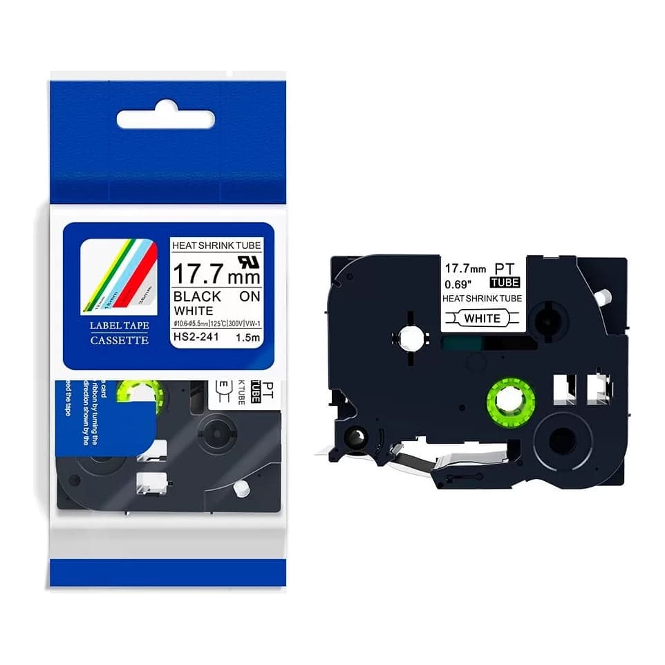 Cinta termocontraíble compatible Brother HS2-241 · 18mm x 1.5m blanca