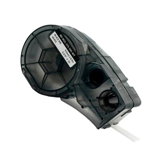 Imagen referencial de la serie: Cinta compatible Brady BMP21-PLUS PT-M21-375-595-WT-BK · 9.5mm x 6.4m blanca