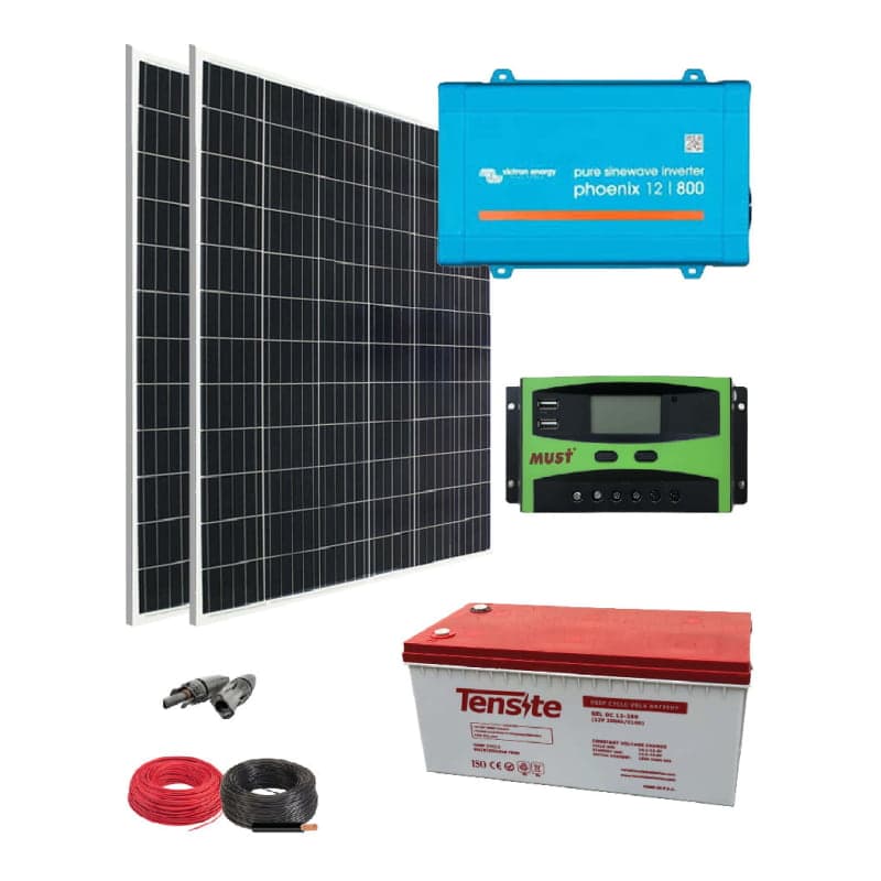 Kit solar aislada · 800VA 12V 2000Wh/día (GEN-KIT-AISLADO-800VA-12V-2000WH/DIA)