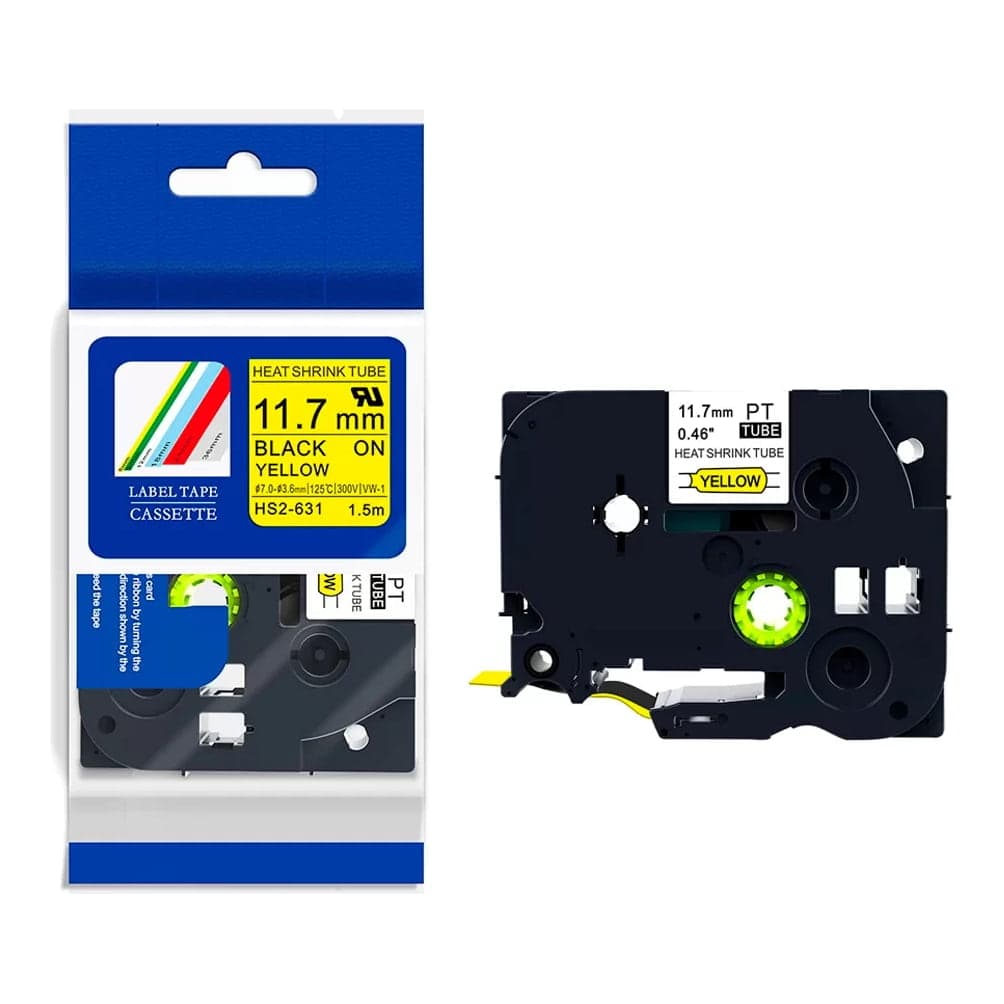 Cinta termocontraíble compatible Brother HS2-631 · 12mm x 1.5m amarilla