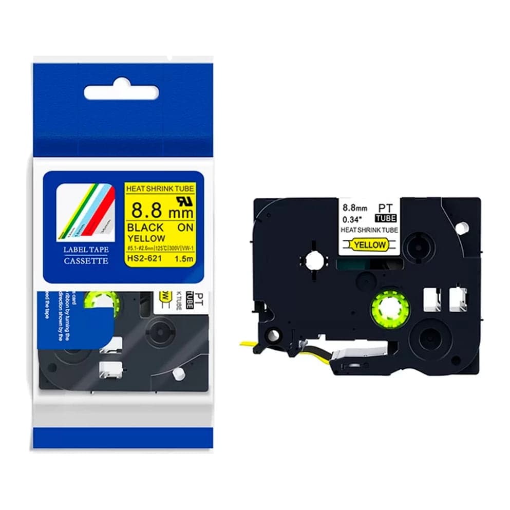 Cinta termocontraíble compatible Brother HS2-621 · 9mm x 1.5m amarilla