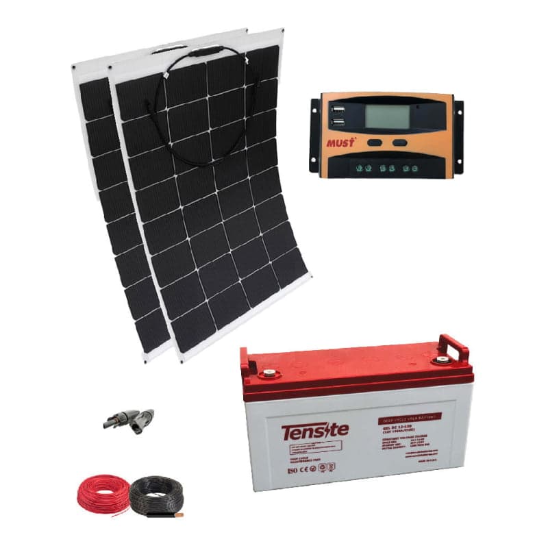 Kit solar flexible · 12V 1000Wh/día (GEN-KIT-SOLAR-FLEXIBLE-12V-1000WH/DIA)