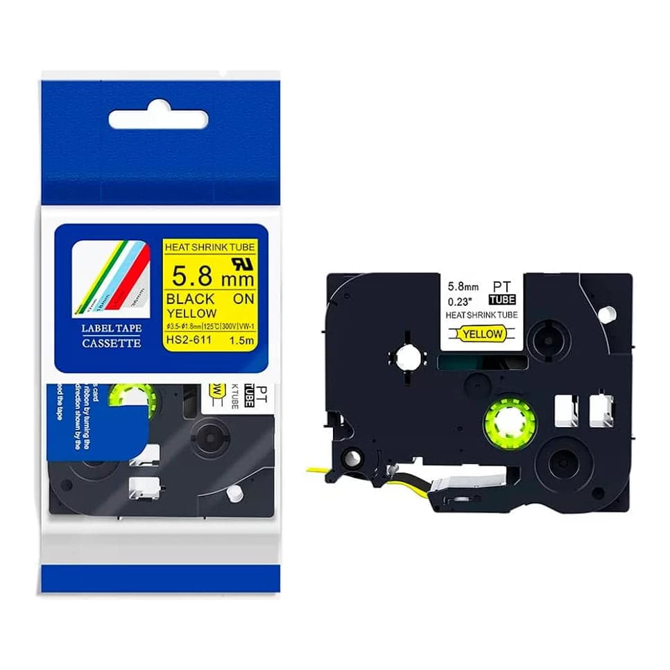 Cinta termocontraíble compatible Brother HS2-611 · 6mm x 1.5m amarilla