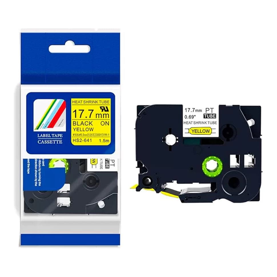 Cinta termocontraíble compatible Brother HS2-641 · 18mm x 1.5m amarilla