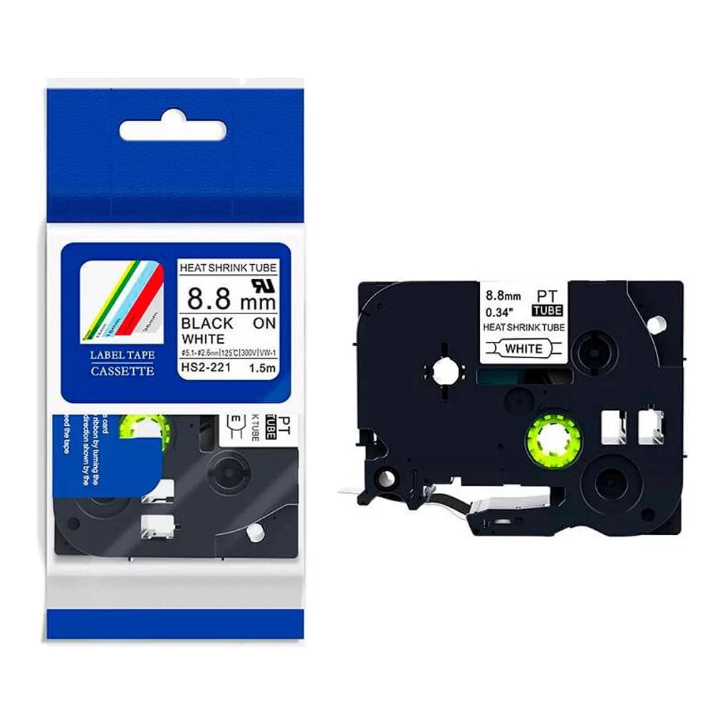 Cinta termocontraíble compatible Brother HS2-221 · 9mm x 1.5m blanca