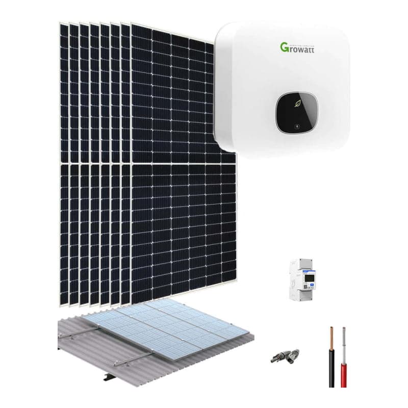 Kit sistema fotovoltaico conectado a red GROWATT · 3000W 18200Wh/día (GROWATT-KIT-RED-3000W-18200WH/DIA)