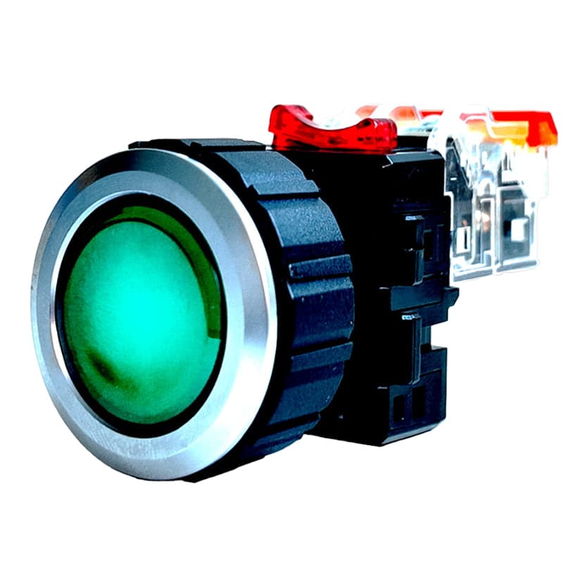 Pulsador HANYOUNG NUX MRF-AM1G · 30mm aluminio verde