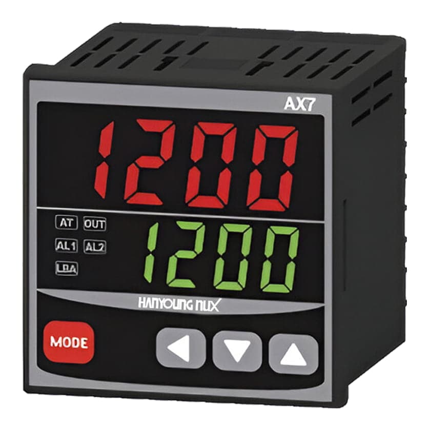 Imagen referencial de la serie: Pirómetro digital HANYOUNG NUX AX7-1A · 72x72mm 100–240VAC salida relé/SSR