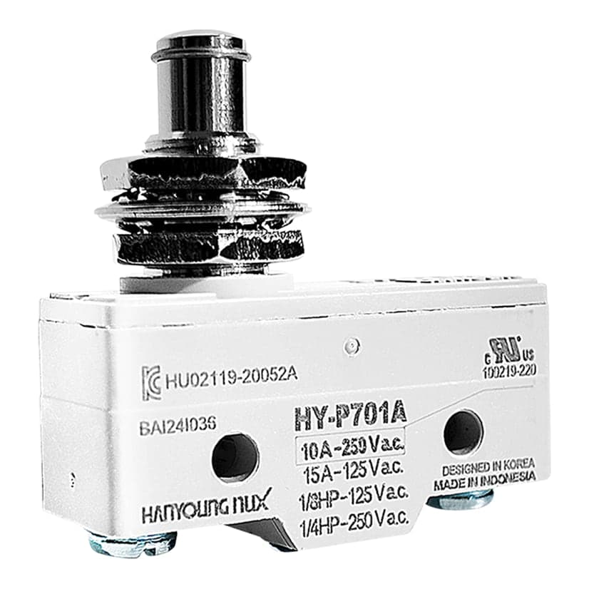 Microswitch HANYOUNG NUX HY-P701A · pivote largo 10A 250VAC