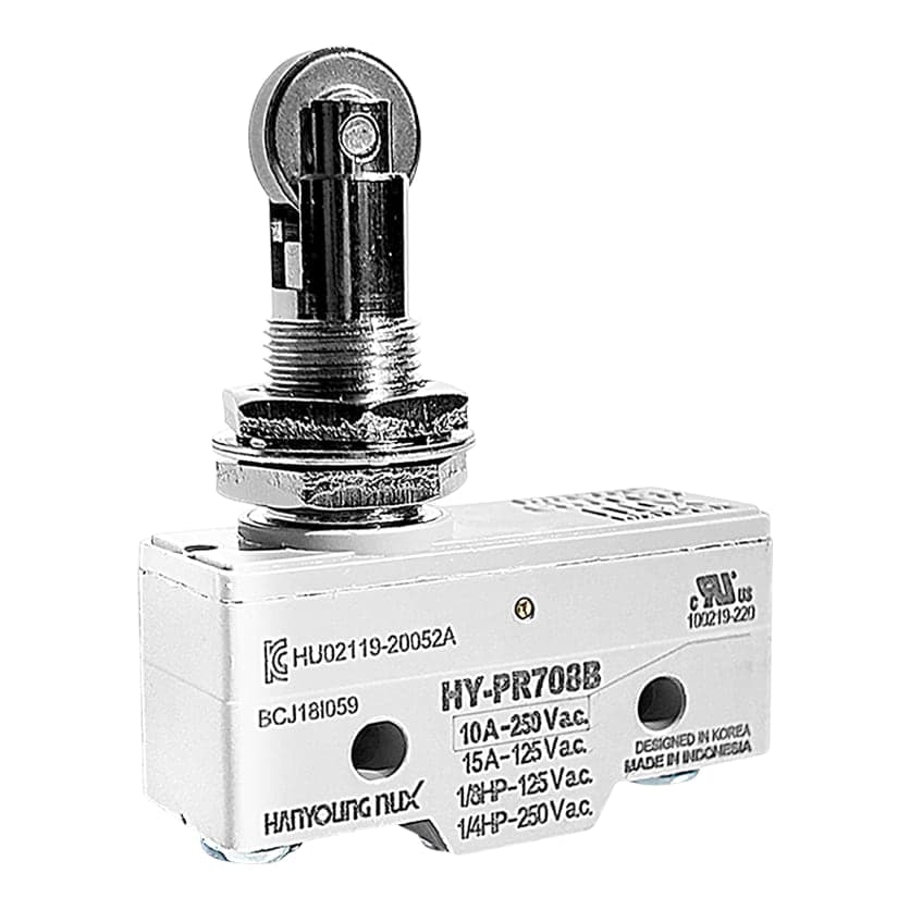 Microswitch HANYOUNG NUX HY-PR708B · pin con rueda 10A 250VAC