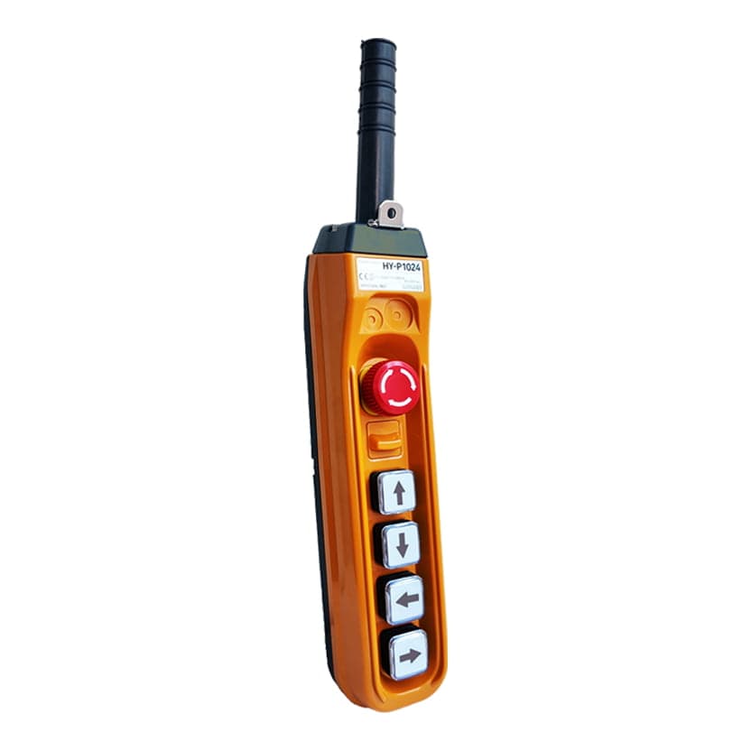 Botonera para tecle HANYOUNG NUX HY-P1024SBB · 4 pulsadores + parada de emergencia, con flechas