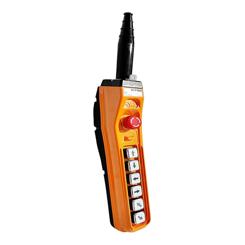 Botonera para tecle HANYOUNG NUX HY-P1026SBBB · 6 pulsadores + parada de emergencia, con flechas