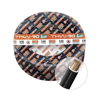 Cable INDECO · THW-90+Plus 10 AWG 750V aislamiento PVC negro, clase 2, x rollo (rollo 100m) (INDECO-CABLE-750V-90-10AWG-2-NEGRO)