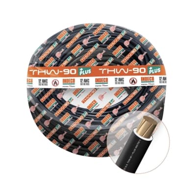 Cable INDECO 10055703 · THW-90+Plus 12 AWG 750V aislamiento PVC negro, clase 2, x rollo (rollo 100m)