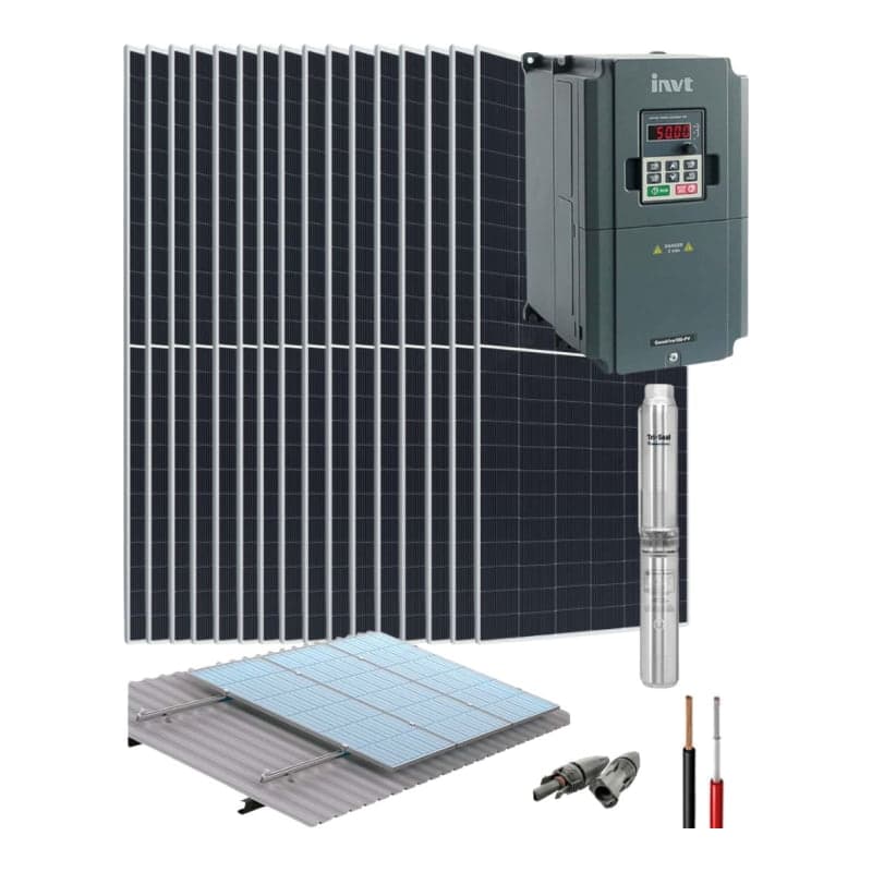 Kit bomba sumergible con paneles solares INVT · 5HP 11kW 380V uso directo (INVT-KIT-BOMBEO-5HP-11KW-380V)
