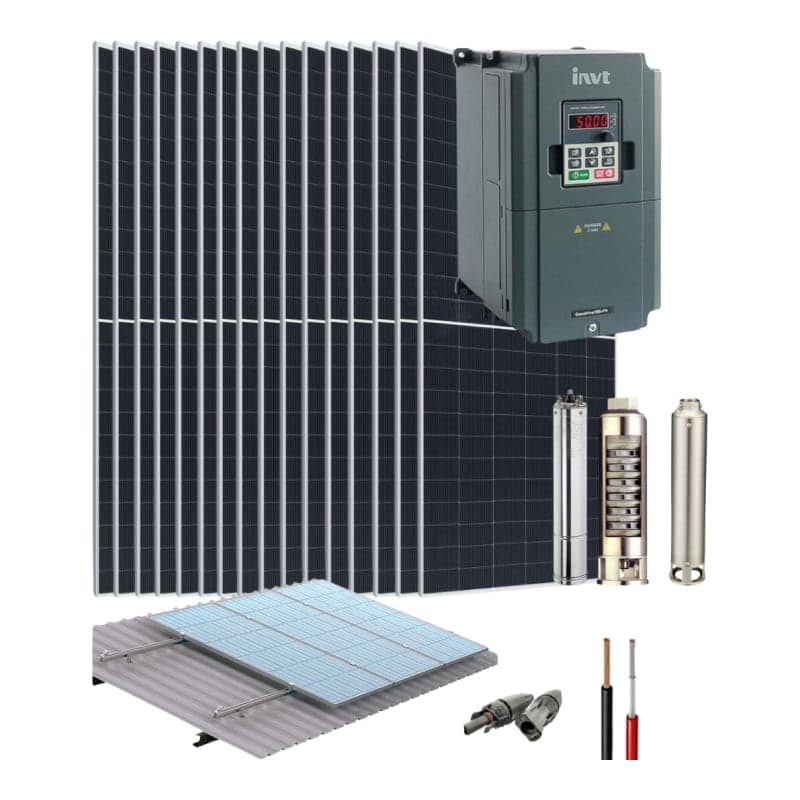 Kit bombeo solar para riego INVT · 11kW 400V con bomba 5HP (INVT-KIT-BOMBEO-11KW-400V-5HP)