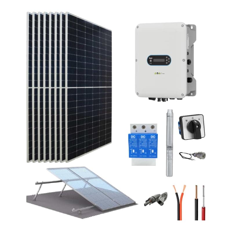 Bomba sumergible con panel solar INVT SP100 · 22.68kWh/día 380V 2HP (INVT-KIT-BOMBEO-SP100-22.68KWH/DIA-380V-2HP)