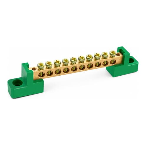 Imagen referencial de la serie: Bornera de tierra KASEEY T001-0609/10G · 6x9mm 10 puntos PVC verde