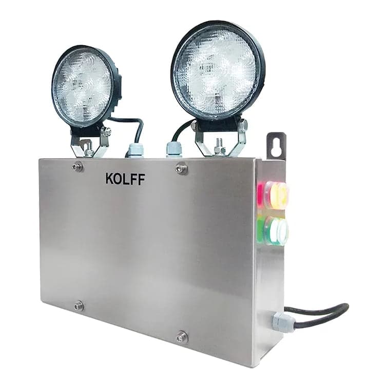 Luminaria de emergencia LED KOLFF · 2x13W, 4H, 500MT2, IP65 INTERIOR/EXTERIOR (1,510 LÚMENES) ET-2001 inox LED (KOLFF-LUMINARIA-2X13W-4H-500MT2-1510-2001)