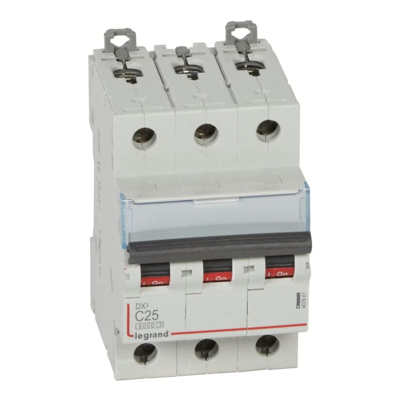 Interruptor termomagnético DIN LEGRAND 407861 · DX3 6000 C25, 3x25A, IEC 60947, 25kA/230VAC - 10kA/400VAC