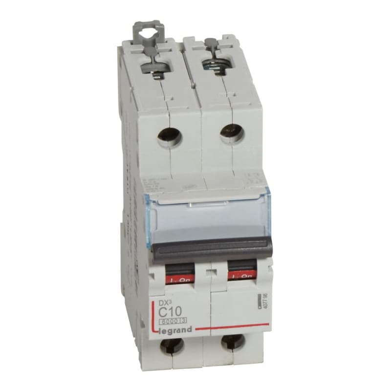 Interruptor termomagnético DIN LEGRAND 407798 · DX3 6000 C10, 2x10A, IEC 60947, 25kA/230VAC - 10kA/400VAC
