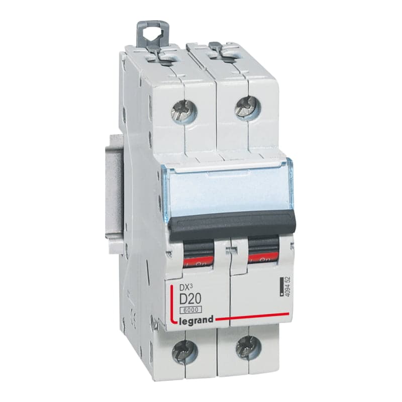 Interruptor termomagnético DIN LEGRAND 409452 · DX3 10000 D20, 2x20A, IEC 60947, 32kA/230VAC - 16kA/400VAC