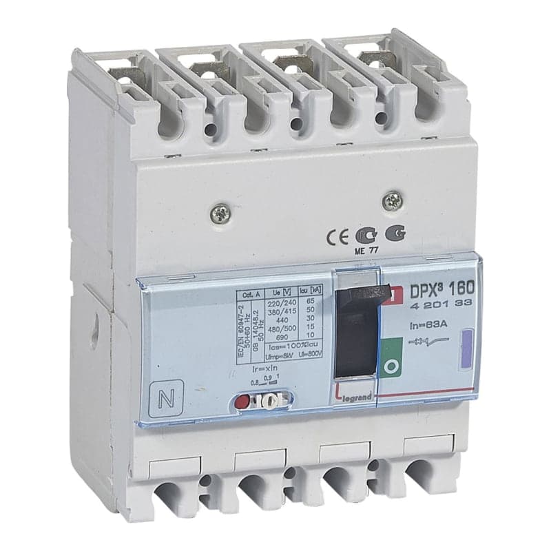 Interruptor termomagnético DPX³ LEGRAND 420133 · 160 4P, regulable de 50.4A A 63A. 50kA/380-415VAC