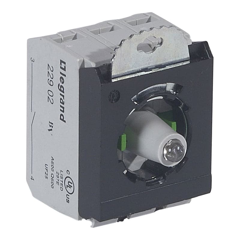 Bloque de contacto NA+NA para cabeza LEGRAND 023018 · LUMINOSA,VERDE 230VAC, incluye lámpara tipo LED