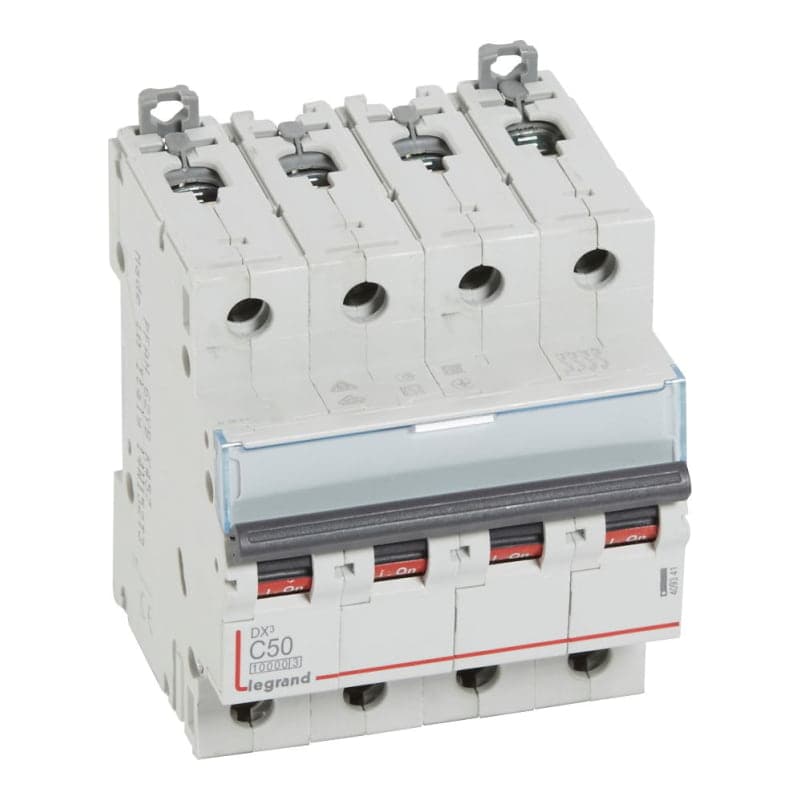 Interruptor termomagnético DIN LEGRAND 409341 · DX3 10000 C50, 4x50A, IEC 60947, 32kA/230VAC - 16kA/400VAC