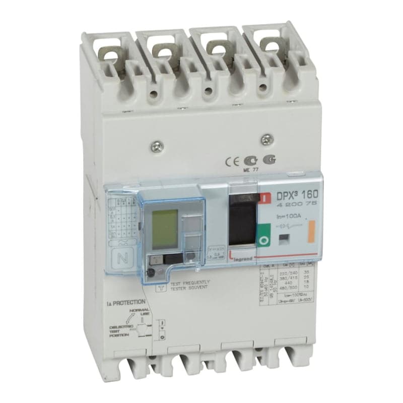 Interruptor diferencial LEGRAND 420075 · DPX3 160 LCD 4P, regulable 80A a 100A 25kA/400VAC