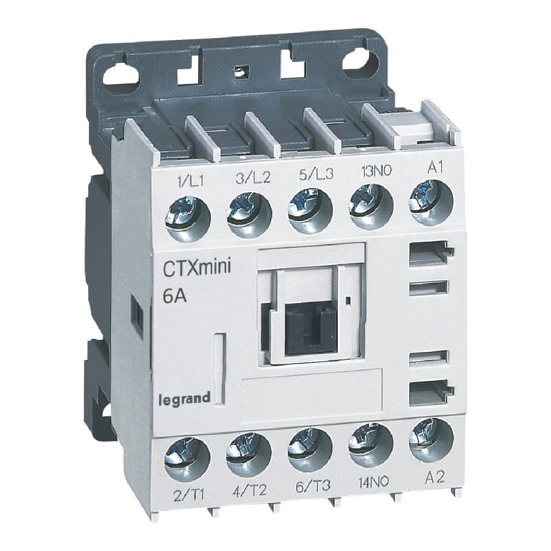 Mini contactor trifásico LEGRAND 417006 · CTX3 de 6A, equipado con 1NA Y bobina de 230VAC